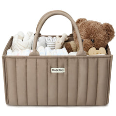 Blissful Diary diaper caddy in mocha brown keeps nursery essentials organized.