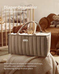 Blissful Diary diaper caddy features multiple compartments for items at hand.
