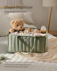 Blissful Diary sage green nursery storage blends with decor while organized