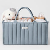 Blissful Diary baby diaper caddy organizer keeps diapers and wipes neatly at hand.