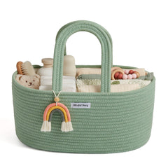 Blissful Diary diaper caddy in oval shape, green tone, for organized nursery essentials
