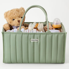 Blissful Diary diaper caddy in sage green on changing table for easy organization