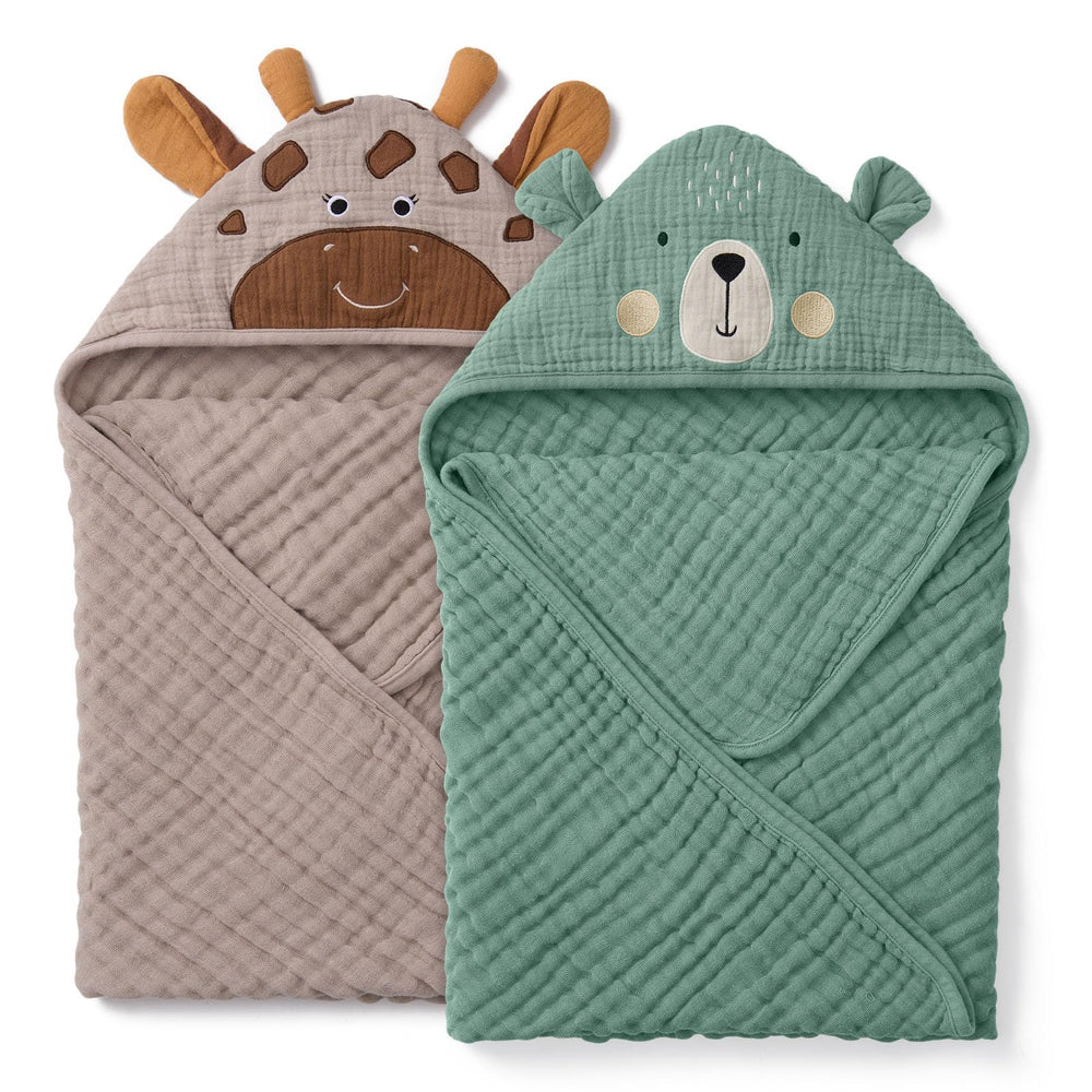 Blissful Diary bear hooded towel with soft muslin for gentle post-bath drying.
