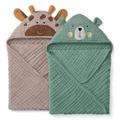 Blissful Diary bear hooded towel with soft muslin for gentle post-bath drying.