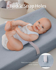 Blissful Diary changing pad cover with elastic pocket fits contoured pads securely.