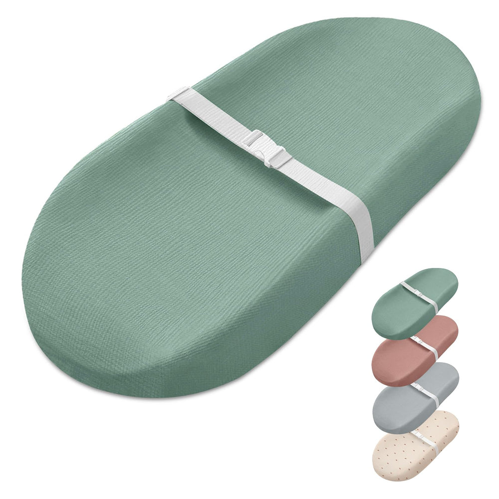Blissful Diary changing pad in Roman Green setup for a stylish nursery.