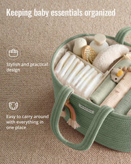 Blissful Diary cotton rope diaper organizer highlighting easy reach and stylish storage