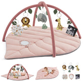 Blissful Diary crystal pink leaf-shaped play gym for tummy time and sensory exploration.