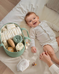 Blissful Diary diaper caddy with removable dividers for adaptable layouts