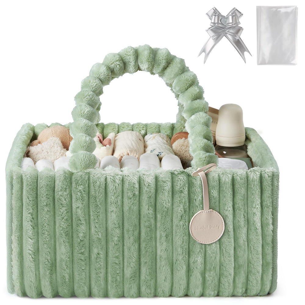 Blissful Diary flannel diaper caddy with fluffy cozy look for stylish nursery organization.