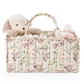 Blissful Diary floral diaper caddy organization keeping diapers, wipes, and creams neatly accessible
