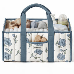 Blissful Diary floral diaper caddy organizer in blue peony for easy diaper changes.