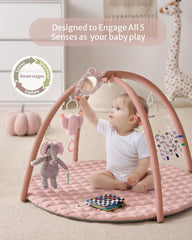 Mirror toy on Blissful Diary gym mat to support self-recognition during floor time.