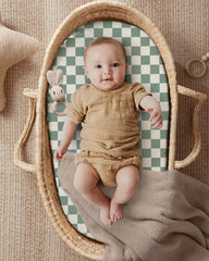 Blissful Diary muslin bassinet sheet close-up texture, premium cotton softness.
