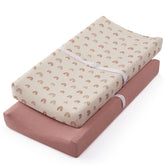 Blissful Diary dusty pink muslin changing pad cover offers ultra-soft comfort for baby.