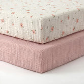Blissful Diary pink floral muslin crib sheet offers breathable comfort for baby sleep