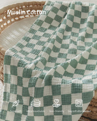 Blissful Diary nursing cover in sage checkboard adds versatility and privacy when nursing in public.