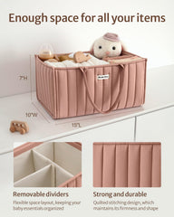 Blissful Diary pink nursery storage basket complements changing table decor.