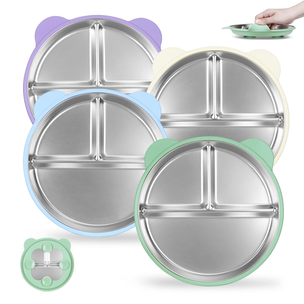 BLUBLD suction plates secured to table for mess-free meals