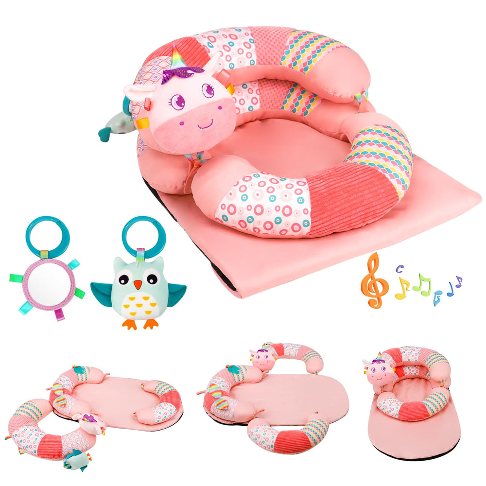 Blublu Park 3-in-1 tummy time pillow in rose supports baby’s early movement and comfort