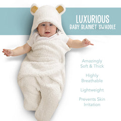 BlueMello Baby Bear Swaddle closeup highlights plush texture and soft feel.