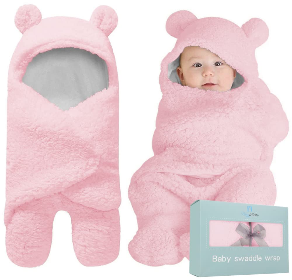 BlueMello baby swaddle pink soft cashmere blanket for gentle warmth