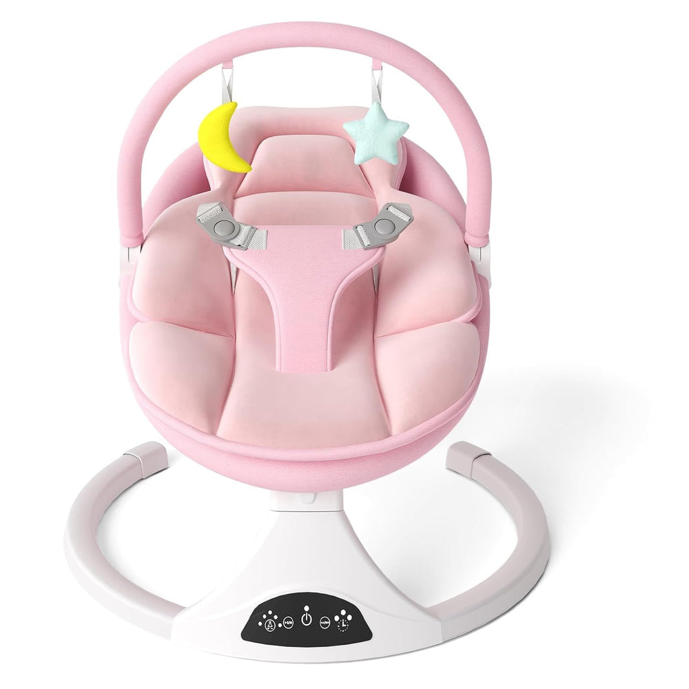 Bluetooth baby swing showing five-speed motion for soothing rocking.