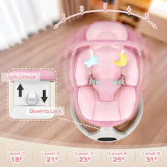 Bluetooth baby swing with removable, machine-washable seat cover for easy cleanup.