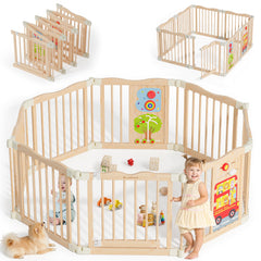 BlueWood foldable wooden playpen with 8 panels offers a versatile space for safe baby play.