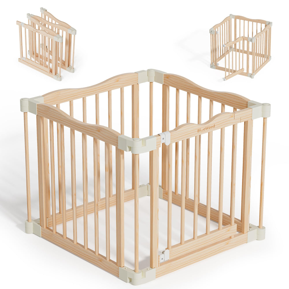BlueWood Foldable Playpen demonstrating tool-free assembly for a safe baby play space