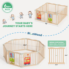 BlueWood playpen 270-degree connectors layout enables customized shapes for living room layouts.