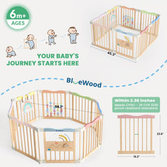 BlueWood playpen features rounded edges for gentle exploration