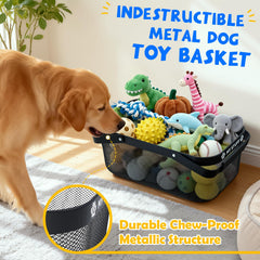 BluPup toy basket in black finish complements modern living room decor.