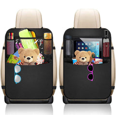 BLYPHOO backseat organizer kick mats protect seats during family road trips.
