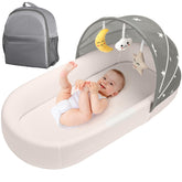 BNAKKON portable baby bassinet in grey, front view, ideal for safe sleep on the go