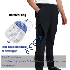 BNOKRTEP catheter leg bag pants dual-side zipper focus for easy access and privacy.