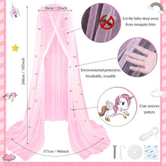 Boao unicorn-pattern glow canopy close-up highlights fluorescent stars for magical bedtime decor.