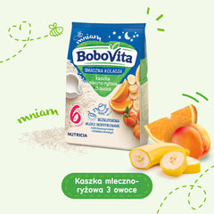 Spoon serving Bobovita multifruit gruel during a feeding session.
