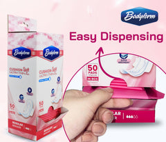 Bodyform pads individually wrapped for hygienic handling in shared facilities.