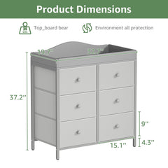 BOLUO changing-table-dresser-six-drawers demonstrates ample baby storage.