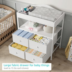 BOLUO fabric drawers offer ample storage for nursery essentials.