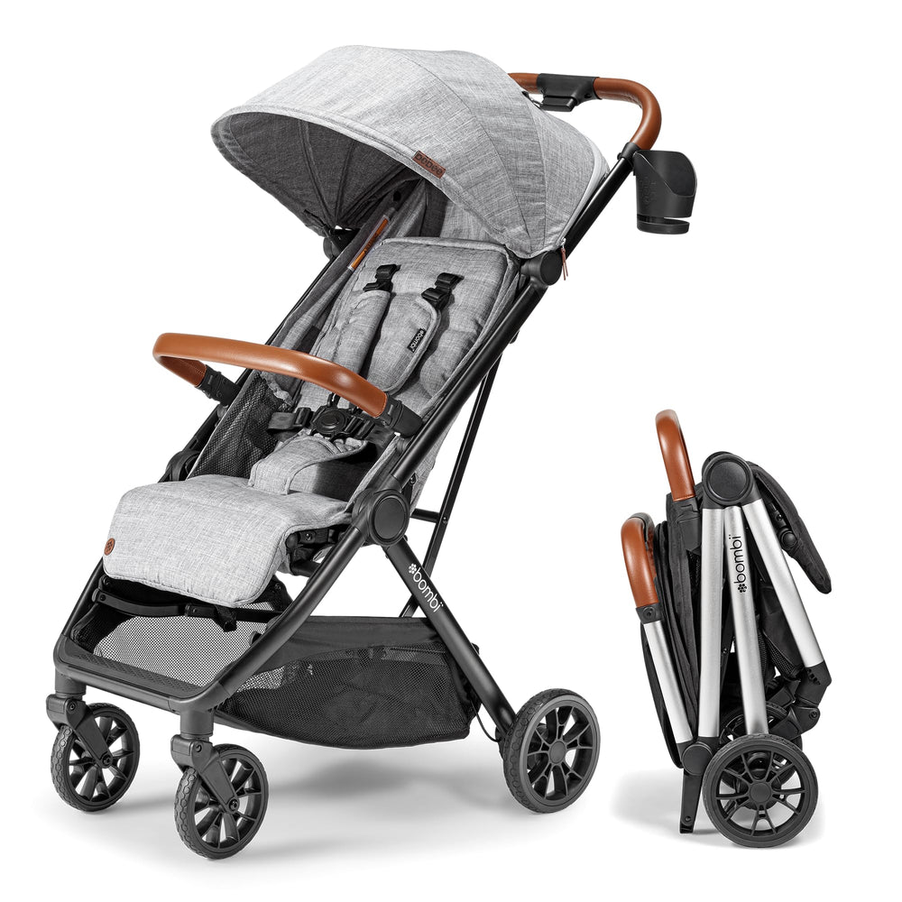 Bombi Bēbee V2 folding mechanism demonstrates rapid, compact storage for on-the-go parents.
