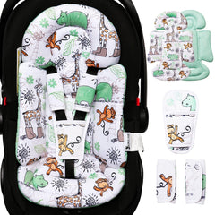 BOMOLOUR infant car seat insert in blue giraffe print for cozy car journeys.