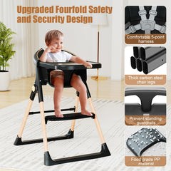 Bonbay high chair with 5-point harness keeps baby secure during meals.