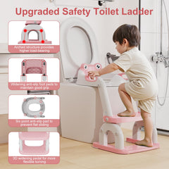Bonbay potty seat on toilet demonstrates safe usage with handle and backrest