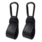 Bonsicoky stroller hooks with leather strap close-up for secure bag hanging.