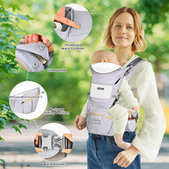 Boobezeen ergonomic M-position design reduces parent strain during wear.