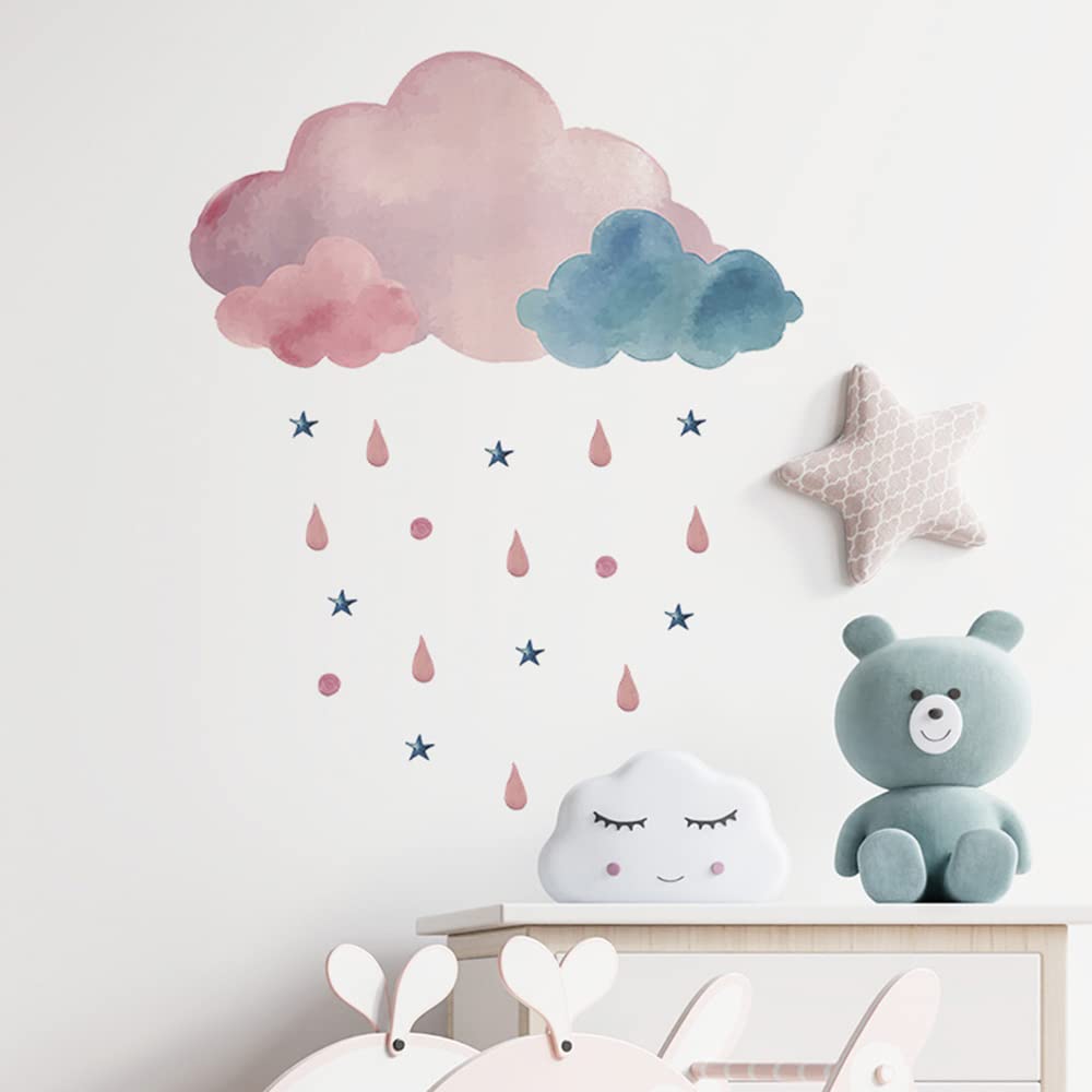 BooDecal pink watercolor cloud wall sticker ideal for kids' rooms.