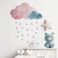 BooDecal pink watercolor cloud wall sticker ideal for kids' rooms.