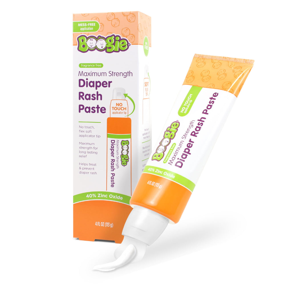 Boogie Diaper Rash Paste tube-front for mess-free, one-handed use.